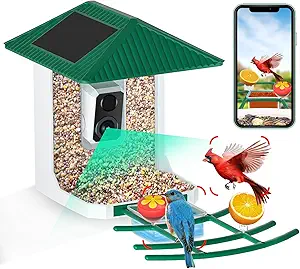 BEZOMIZ® 2.5K Smart Bird Feeder with Camera Solar Powered, Bird Watching Camera with AI Identify, Auto Capture, Instant Notifications, 2.4GHz, IP65, Ideal Gifts for Family asin的图片