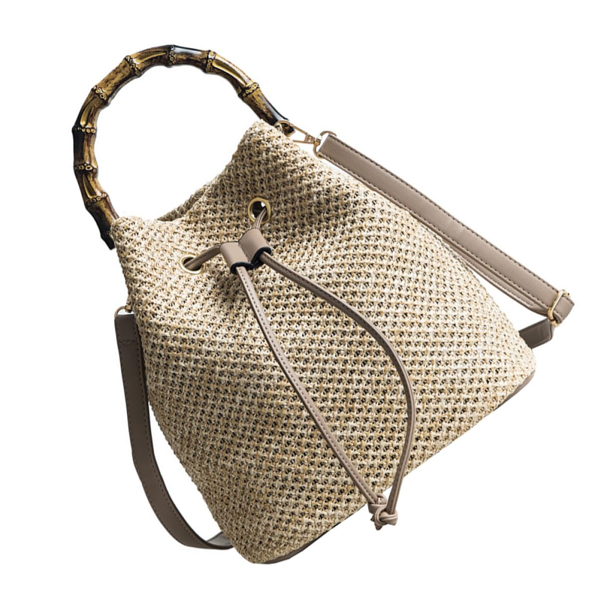 ifundom Borsa Secchiello Intrecciata in Lino e Poliestere, Khaki | Tracolla Crossbody Intrecciata, Chiusura a Coulisse, Stile Semplice e Generoso