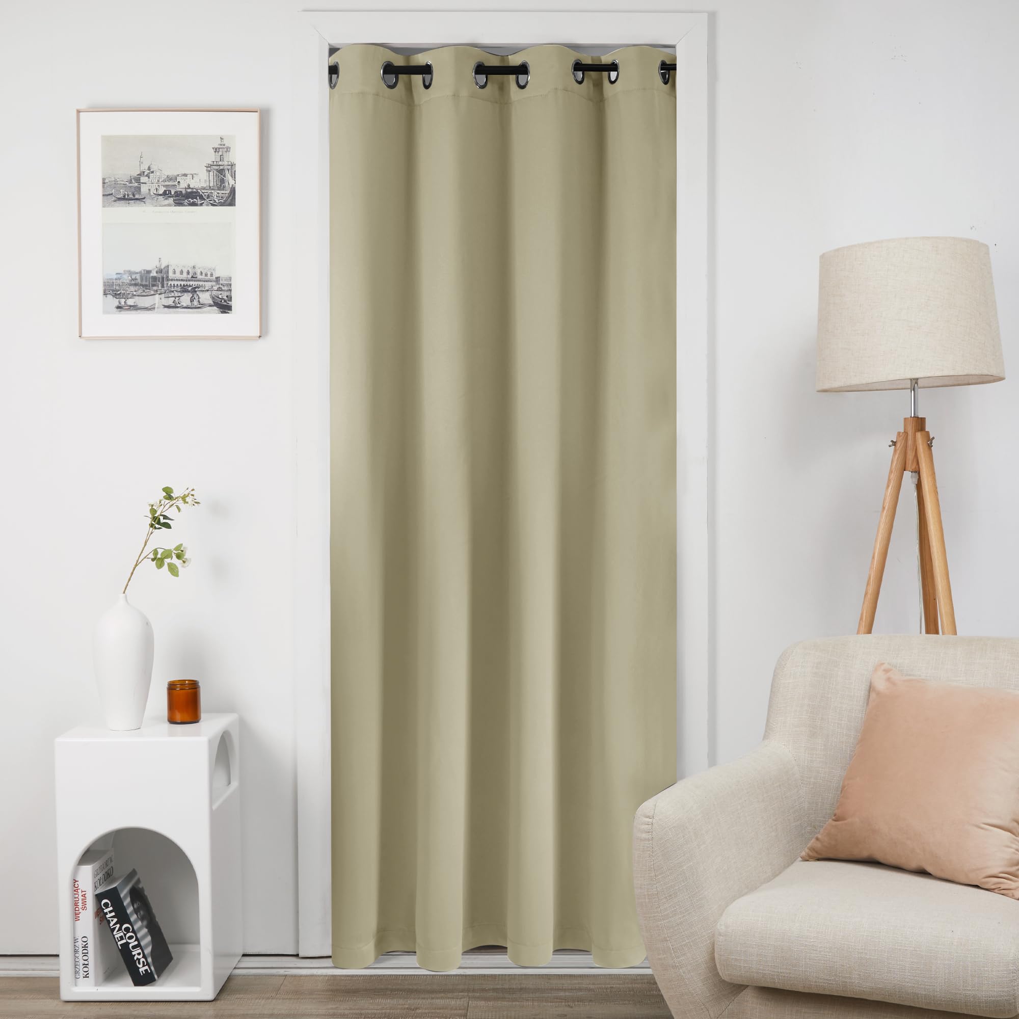 Deconovo Tenda Oscurante Termica Doppio Strato, Antivento, Pesante, Isolante per Freddo e Caldo, Adatta per Finestre e Porte, 132x214 CM, Beige, 1 Pezzo – Certificata Oeko-Tex® Standard 100
