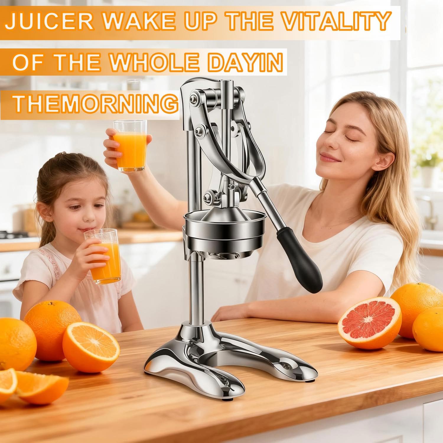 Citrus Juicer Manual Juicer Press - Professional Heavy Duty Cold Press Fruit Extractor for Pomegranate, Citrus, Lemon, Orange - Easy to Clean Stainless Steel Construction