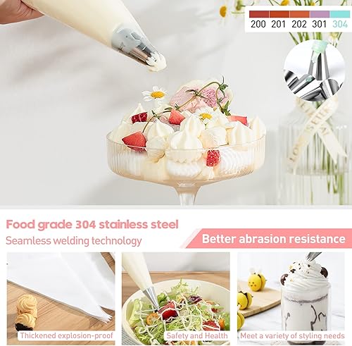 Miniatura 6 de Icing Piping Tips Set Premium - 12 pcs 304 Stainless Steel Piping Tip, 1 Food Storage Container, 10 Disposable Icing Bags, 3 PE Cake Scrapers.