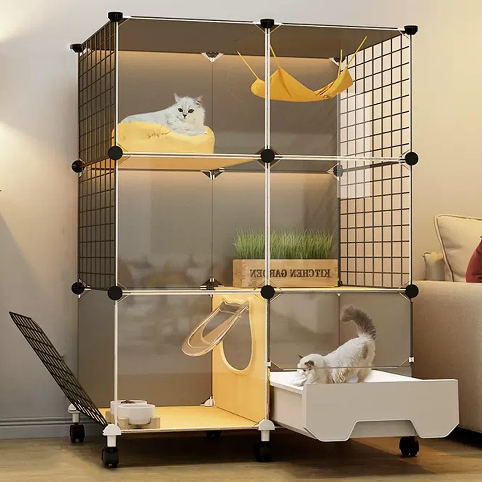 Cage pour chat avec bac à litière et échelles parc intérieur modulable