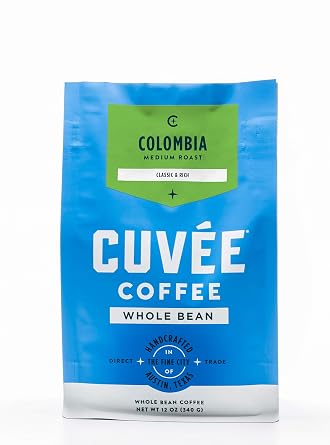 CUVEE COFFEE Colombia Single-Origin Whole Bean Coffee, 12 oz Smooth & Balanced Medium Roast with Bright, Clean Flavor