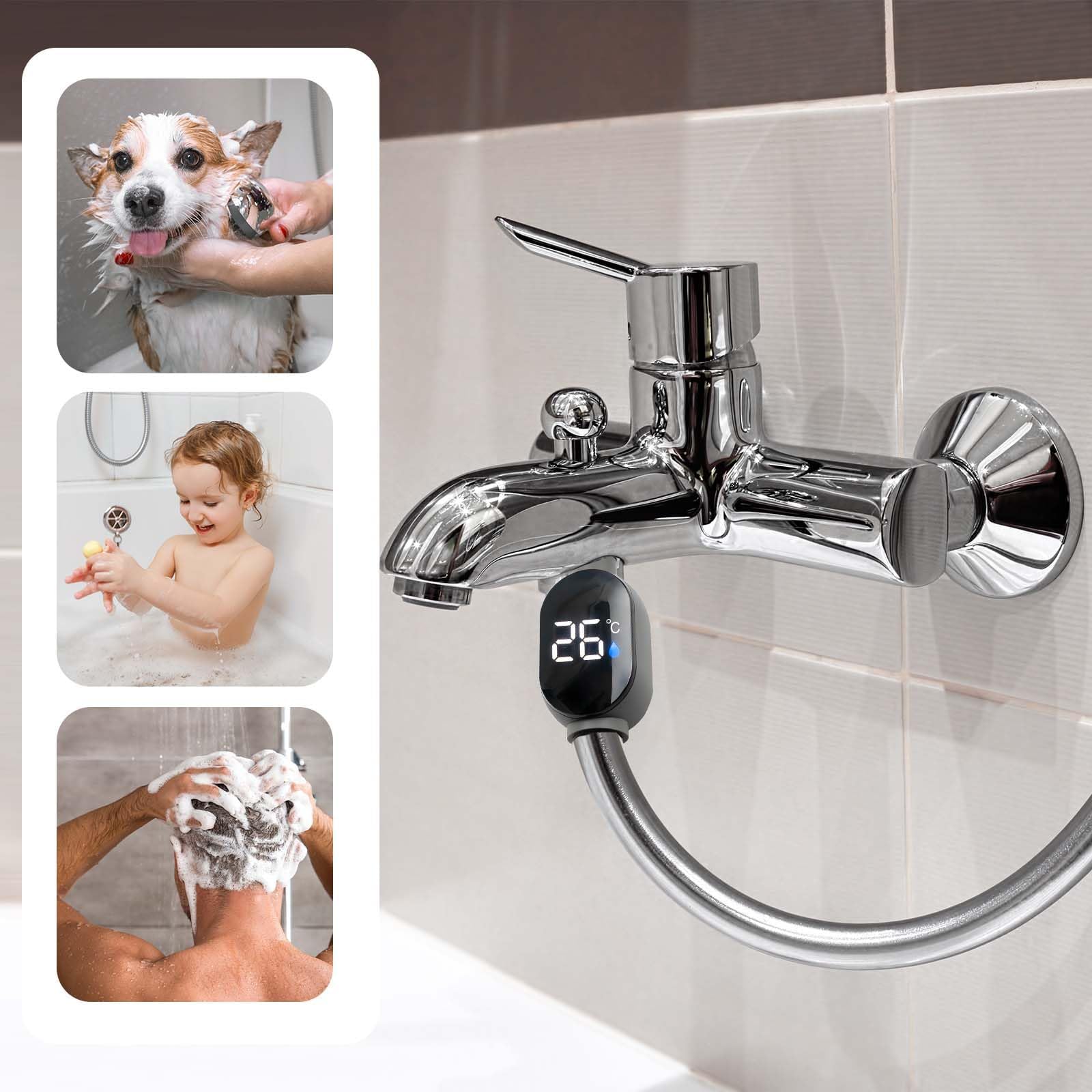 Wasserthermometer, LED-Temperaturanzeige for die Dusche, digitaler Wasserthermometer-Monitor, batteriebetriebenes Duschkopfzubehör(2pc)