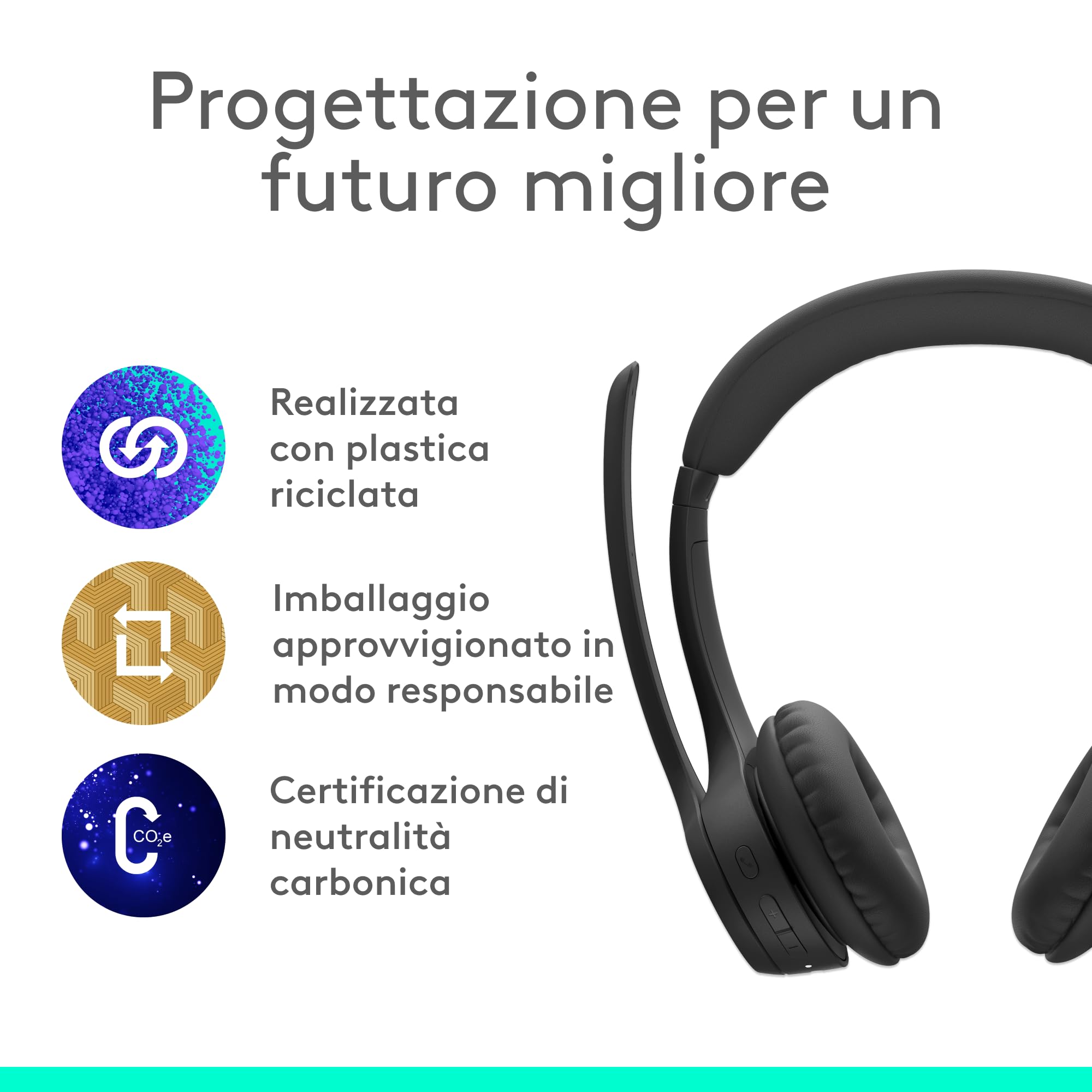 Logitech Zone 300, Cuffia con microfono wireless Bluetooth, cancellazione del rumore, compatibile con Windows, Mac, Chrome, Linux, iOS, iPadOS, Android - Nero