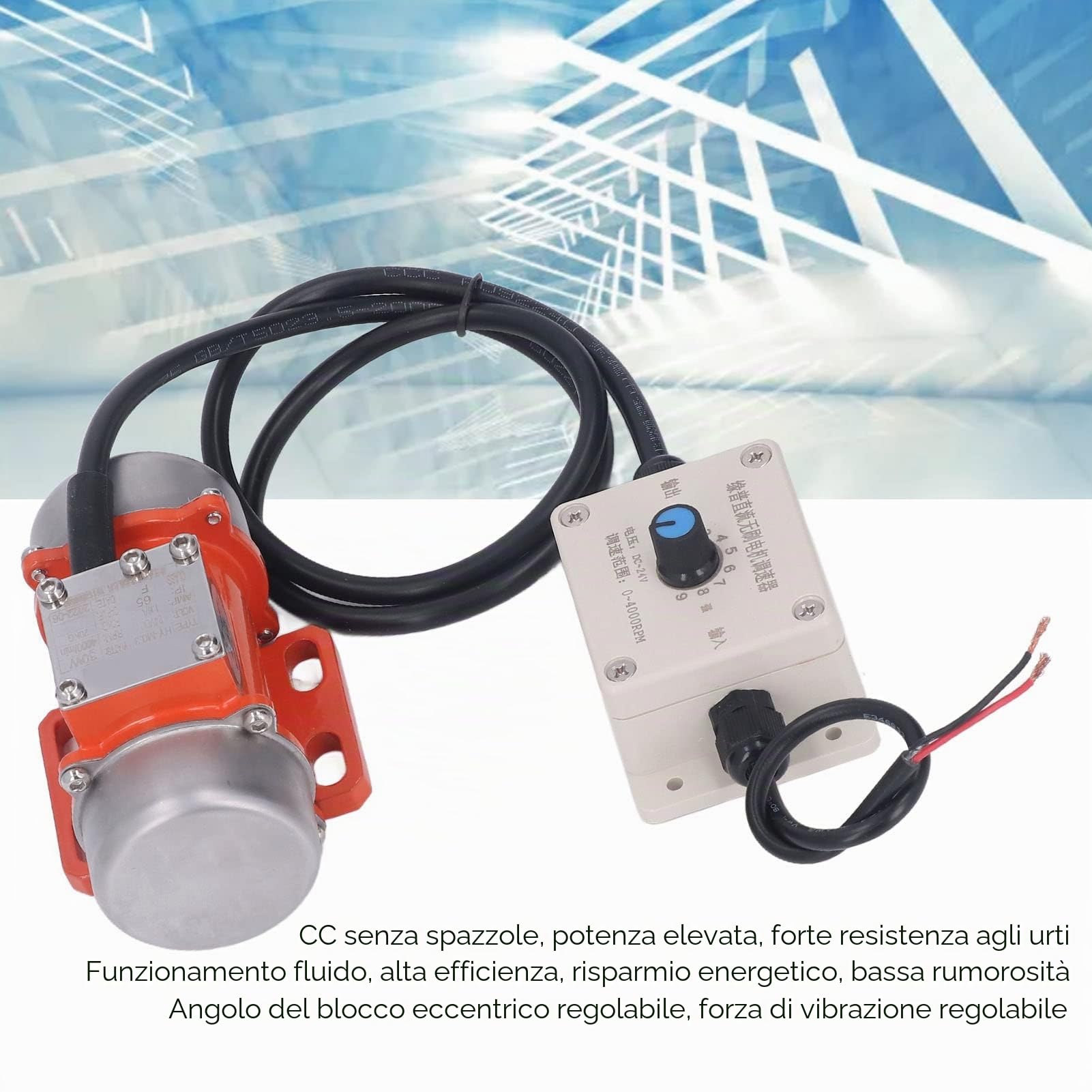Fockety Motore di Vibrazione del Vibratore per Calcestruzzo, Motore di Vibrazione Elettrico con Cassa in Lega di Alluminio da 30 W 4000 Giri/min con Regolatore di velocità, Motore (DC24V)