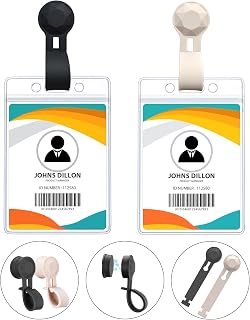 2 Pack Magnetic Badge Holder, No-Pin Design Name Tag Magnetic Badge, Name ID Badge with Vertical Clear Card Holder for Conferences, Events and Meetings (2 Set, Black & Beige)