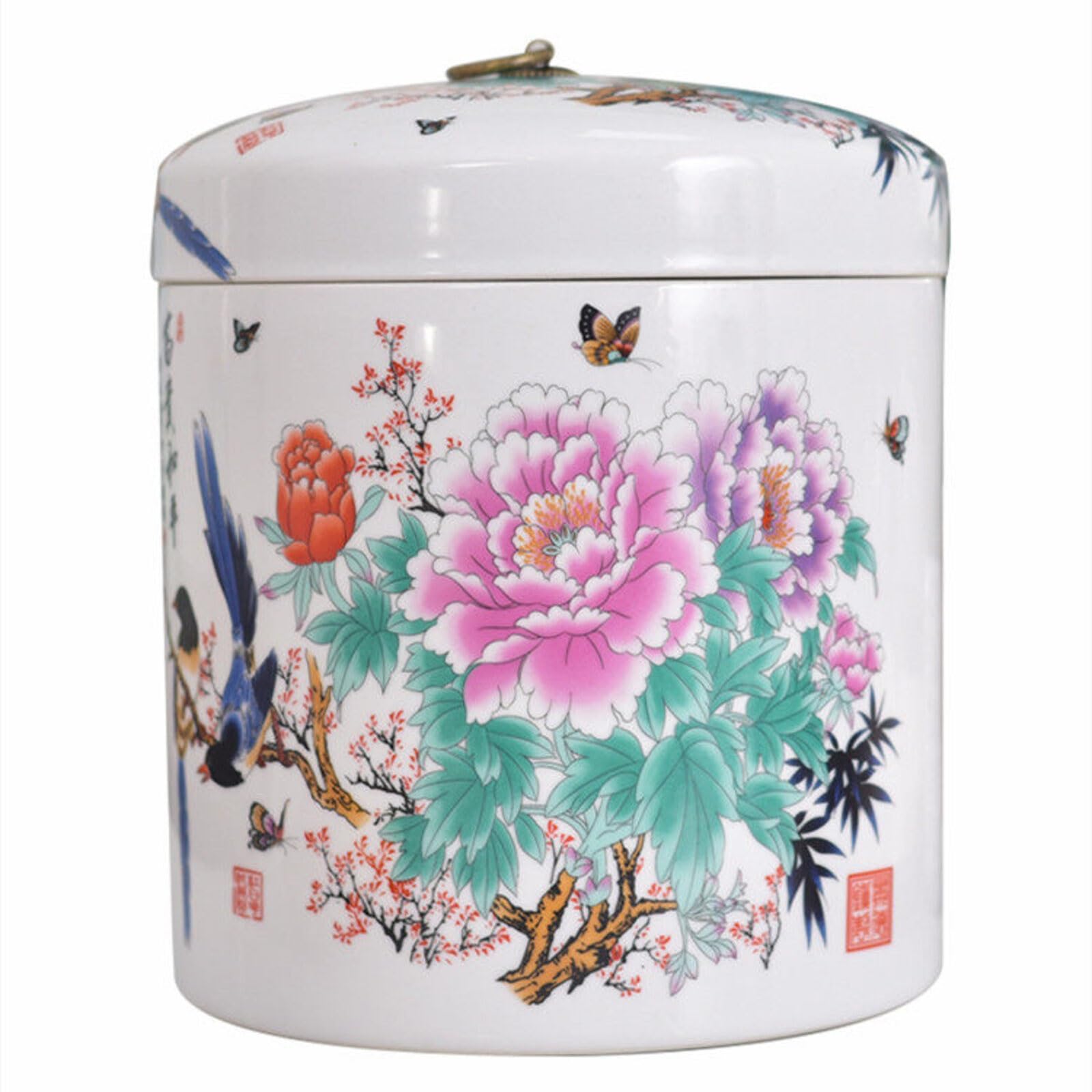 MMleYN Ceramic Rice Storage Jar With Airtight Lid, 10L/5L Chinese Retro Food Canister For Grain, Flour & Beans, Moisture-Proof Porcelain Bucket For Kitchen Pantry Organization(A,5kg)