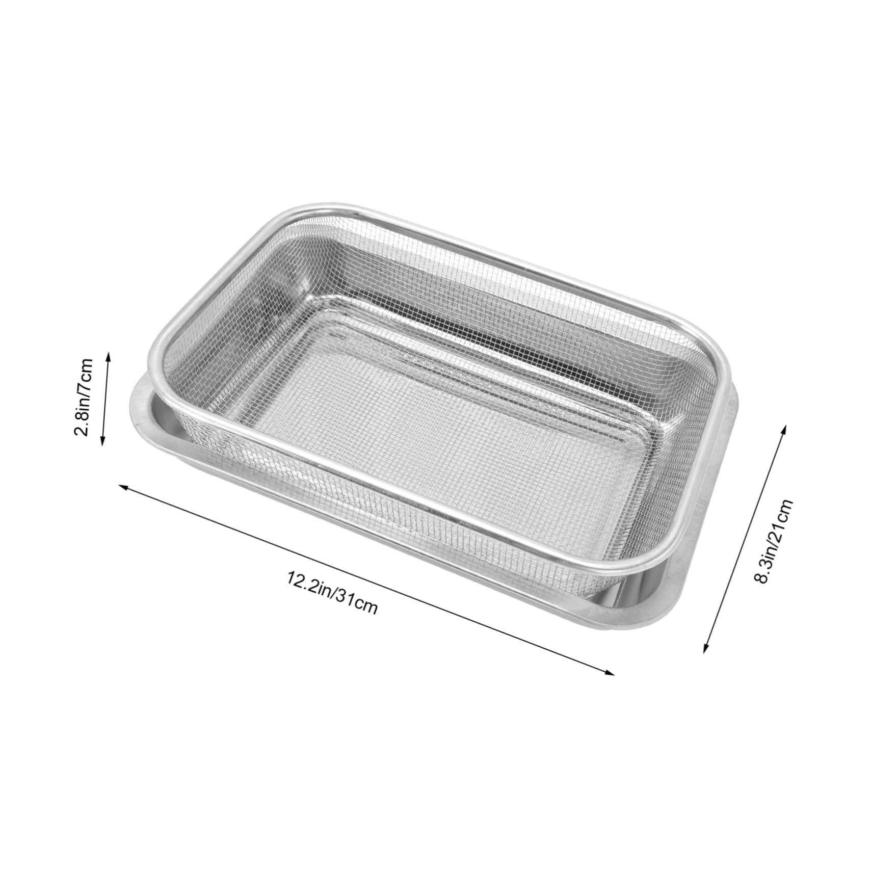 OHPHCALL 1Set Drain Rack Basket Strainer with Tray for Grease and Water Stainless Steel Baking with Wire Rack for Cooling Fried Food and Baking Dishes