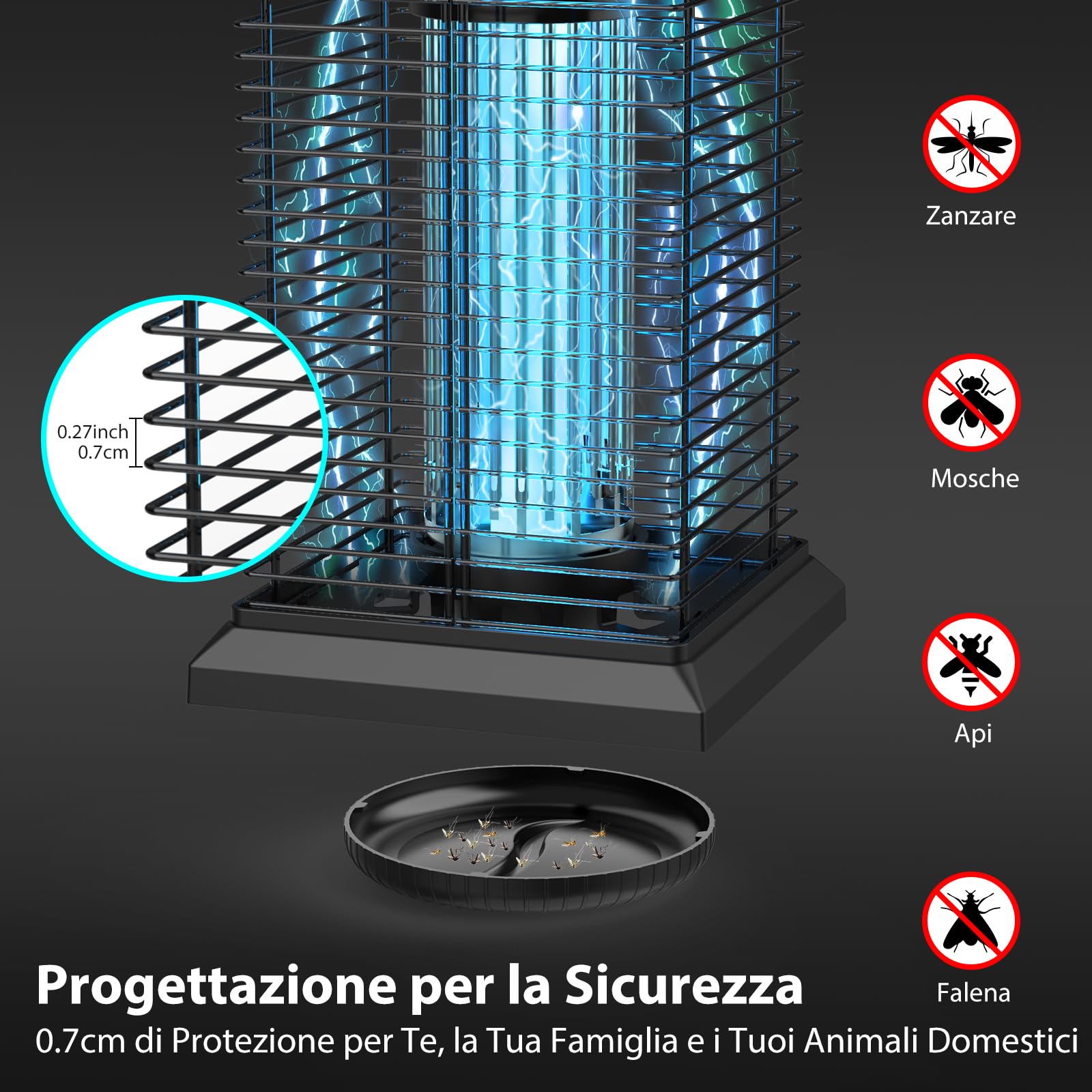 PALONE 20W 4500V Lampada Antizanzare Elettrica | UV Zanzare Elettrico, Impermeabile IPX4 Lampada Repellente Zanzare Per Campeggio, Giardino, Interni, Silenzioso e Sicuro