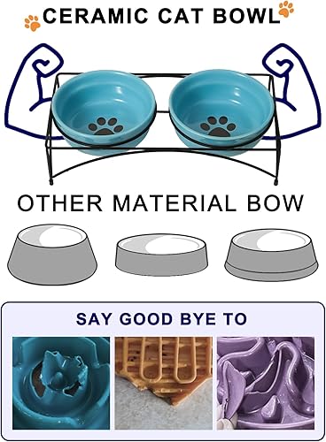 Miniatura 3 de Y YHY - Tazones elevados para gatos, para alimentos y agua, tazones de cerámica para mascotas, protegen la columna vertebral de tu mascota, apto