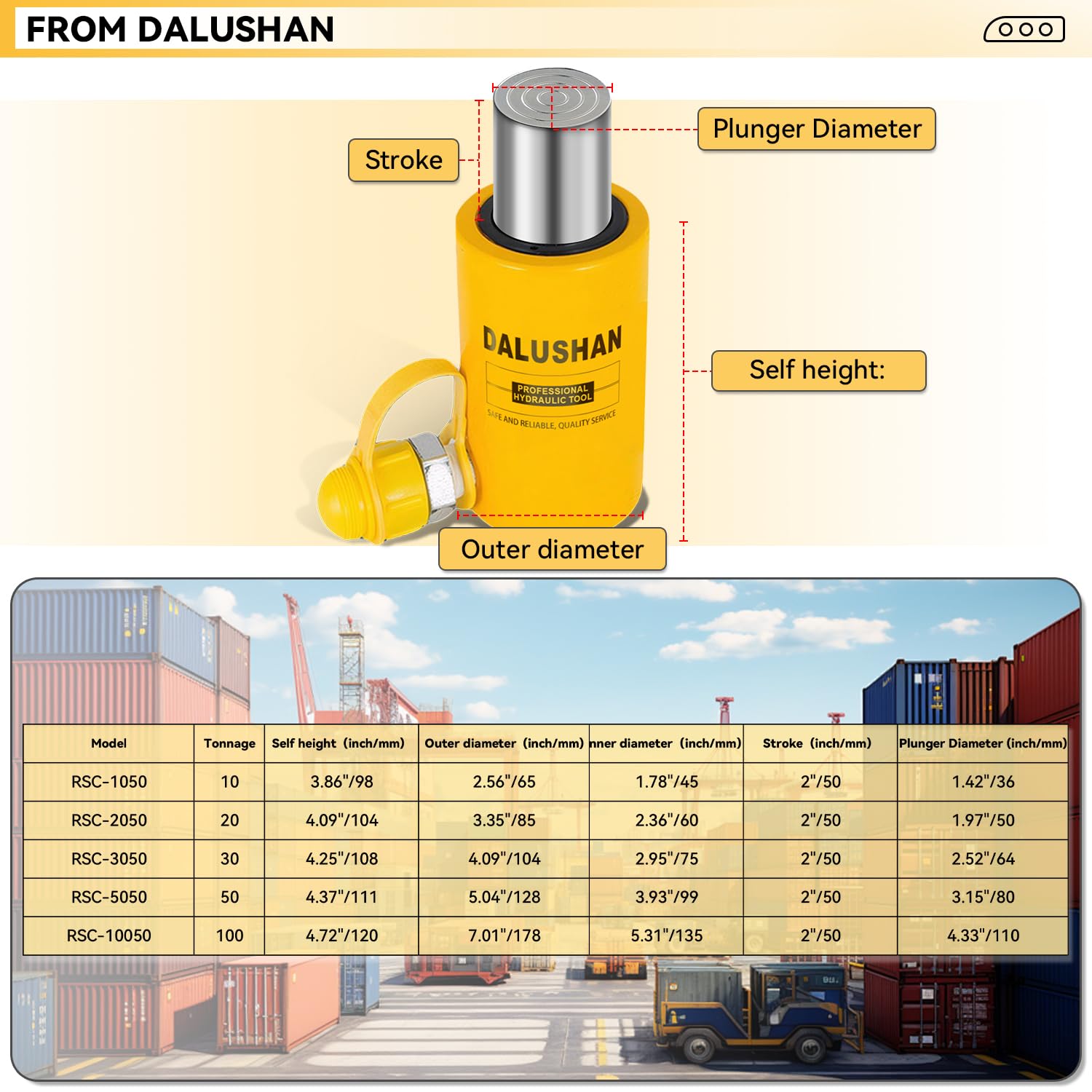 DALUSHAN 50T Hydraulic ram Jack Kit with CP-700 Hydraulic Hand Pump, Short Stroke 2” Hydraulic Cylinder Jack for Lifting, Hydraulic Porta Power Ram Jack,Industrial Short Hydraulic Cylinder