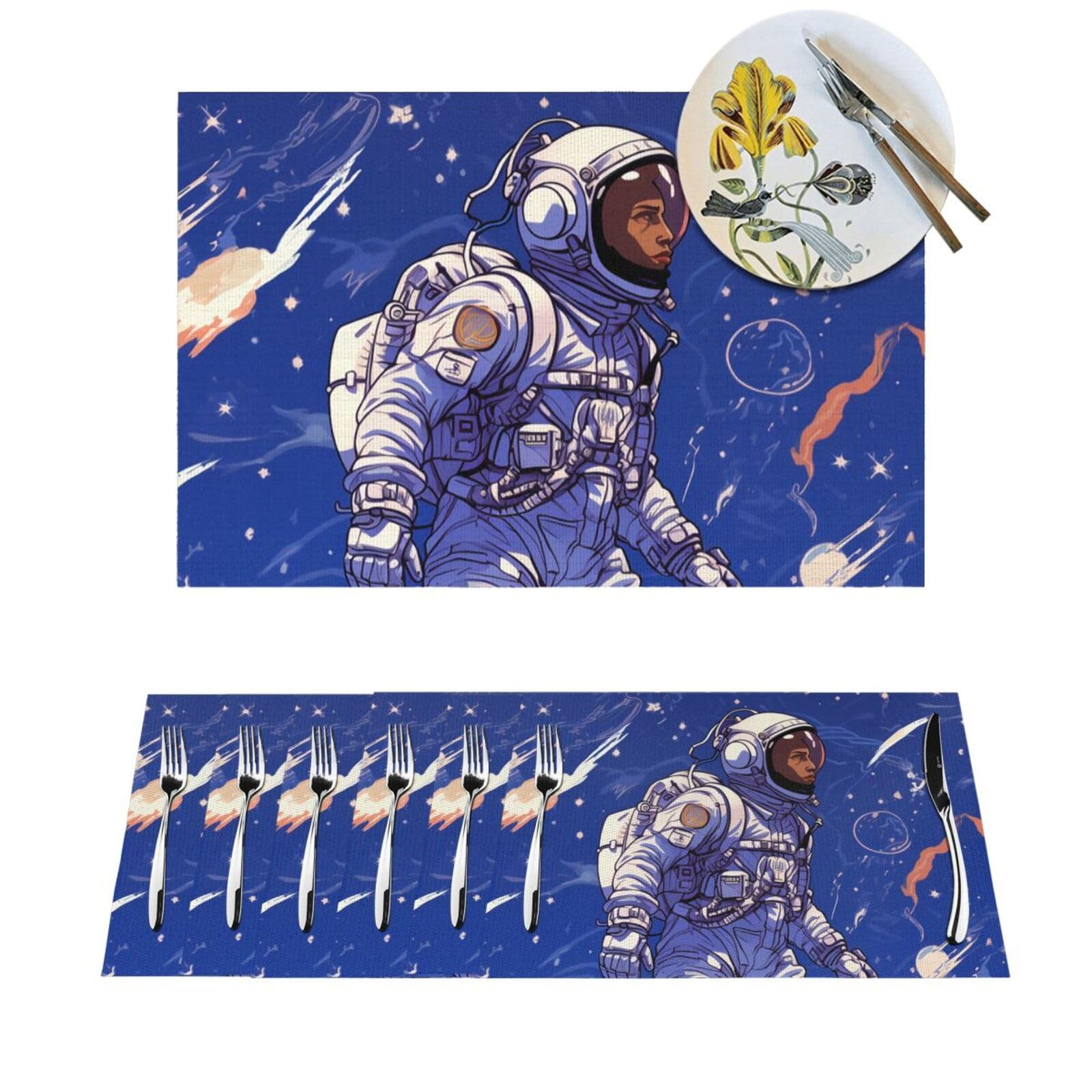 Set de table PVC bleu et noir motif astronaute antidérapant lavable de table
