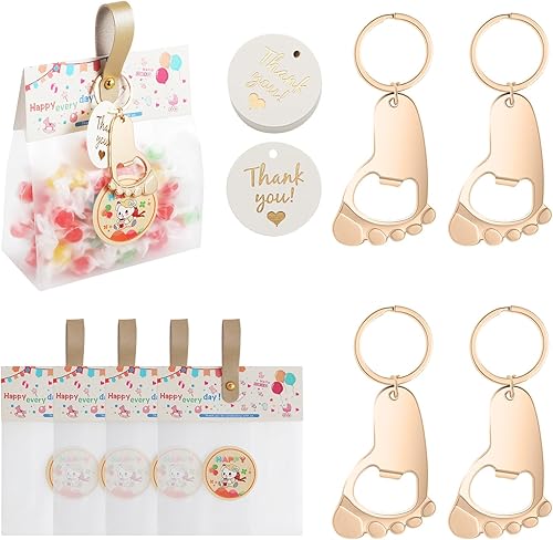 ZDHIWEXU 24 llaveros de huellas, abridor de botellas, recuerdos de baby shower, regalos, suministros, decoraciones de baby shower con 24 piezas de