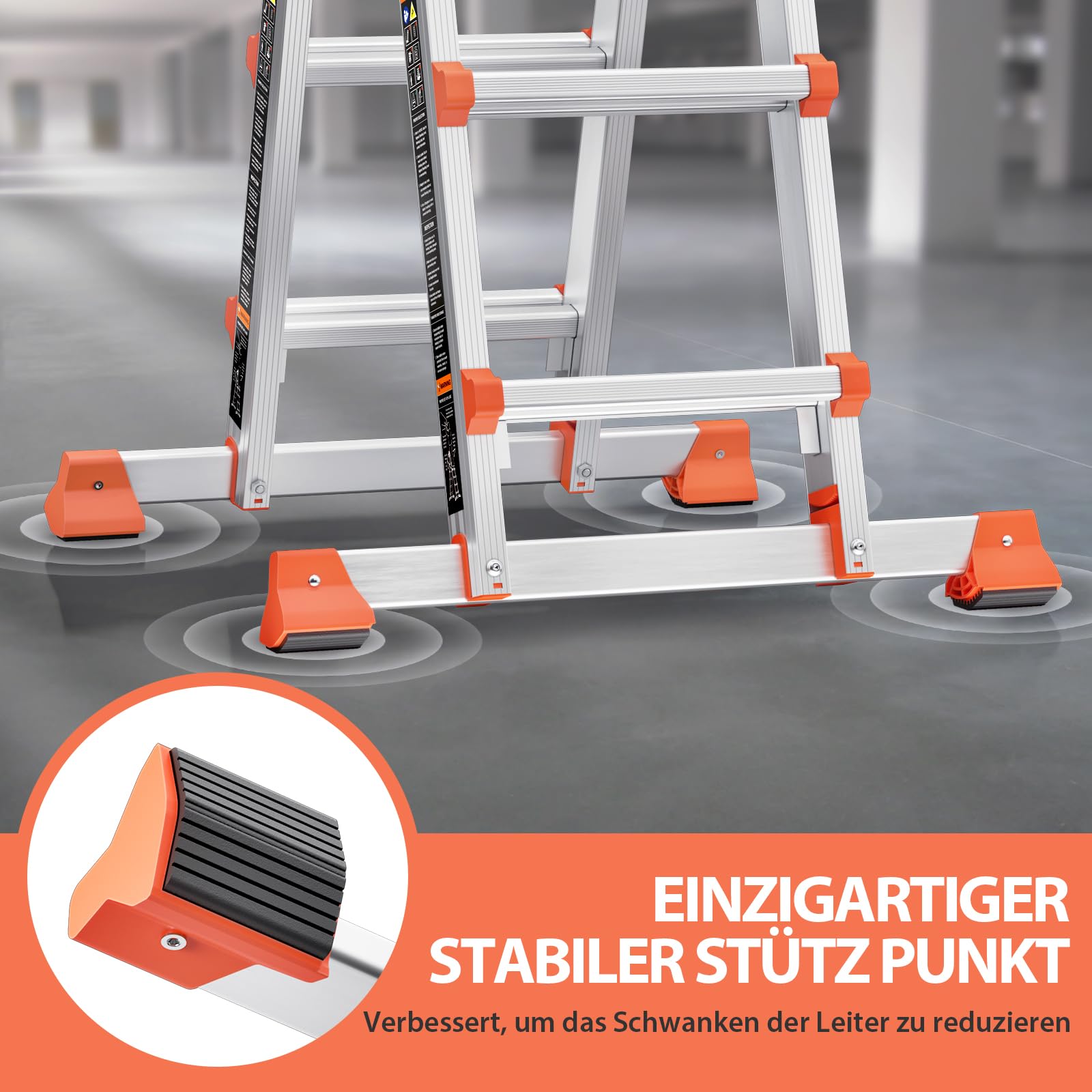 KINGRACK Aluminium Teleskopleiter 4,17 M 4x4 Sprossen Mehrzweckleiter, Rutschfeste Multifunktionsleiter mit Stabilisatorstange, Aluleiter Treppenleiter Bockleiter beidseitige Steh Belastbar bis 150 kg