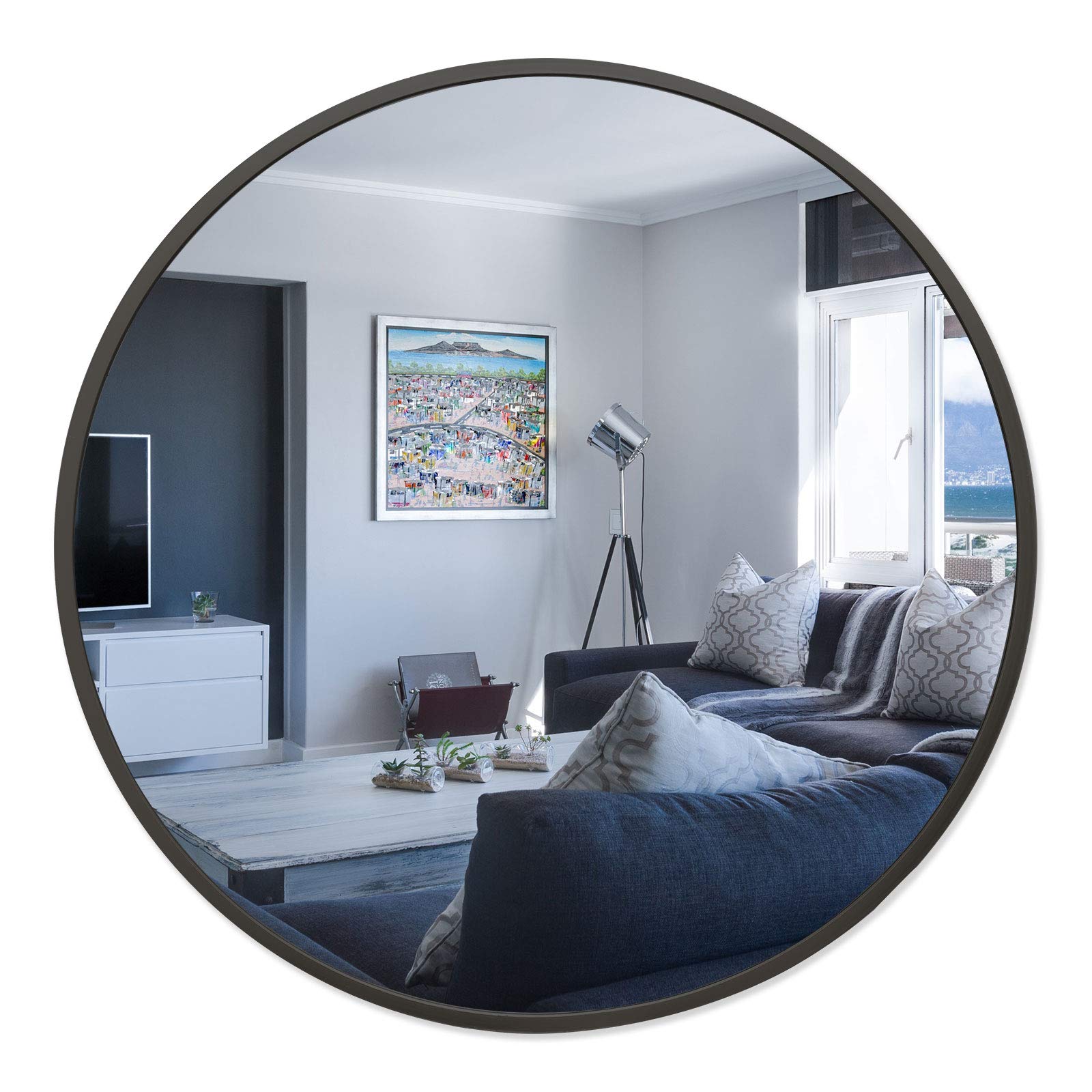BEAUTYPEAK Circle Mirror Wall Mounted Round Mirror with Brushed Metal Frame for Bathroom, Vanity, Living Room, Bedroom, Entryway Wall Decor