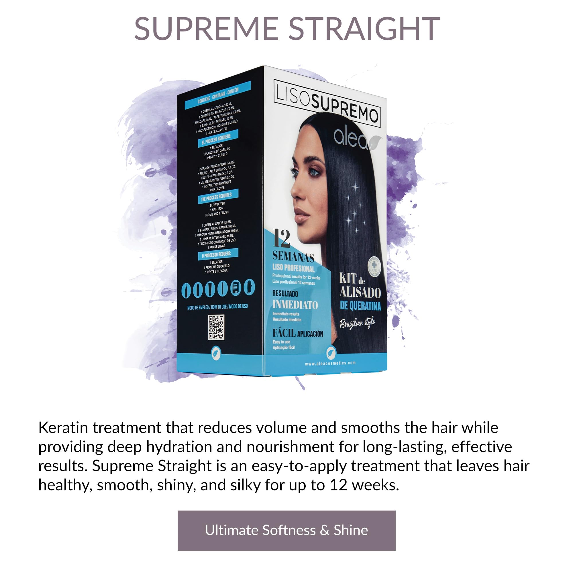 ALEA - Kit lisse suprême - Crème lissante 160 ml + shampooing sans sulfates 100 ml + masque 100 ml + élixir 15 ml - kératine pour lisser les cheveux - Durée 12 semaines - Cheveux doux et brillants