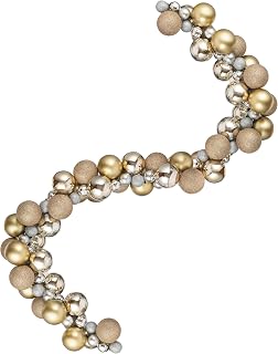 Every Day is Christmas Plastic Garland, Shatterproof 6-Foot Ball Ornament Garland for Christmas Tree, Mantle, Doorframe (Gold Silver)
