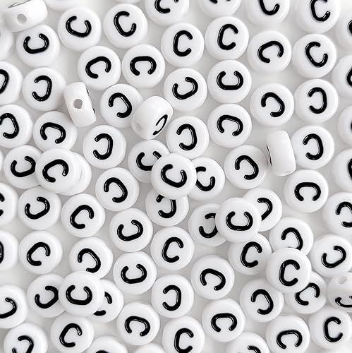 Bxwoum 100 cuentas de letras blancas redondas de acrílico del alfabeto para hacer joyas, cuentas de la letra C para hacer pulseras, collares de