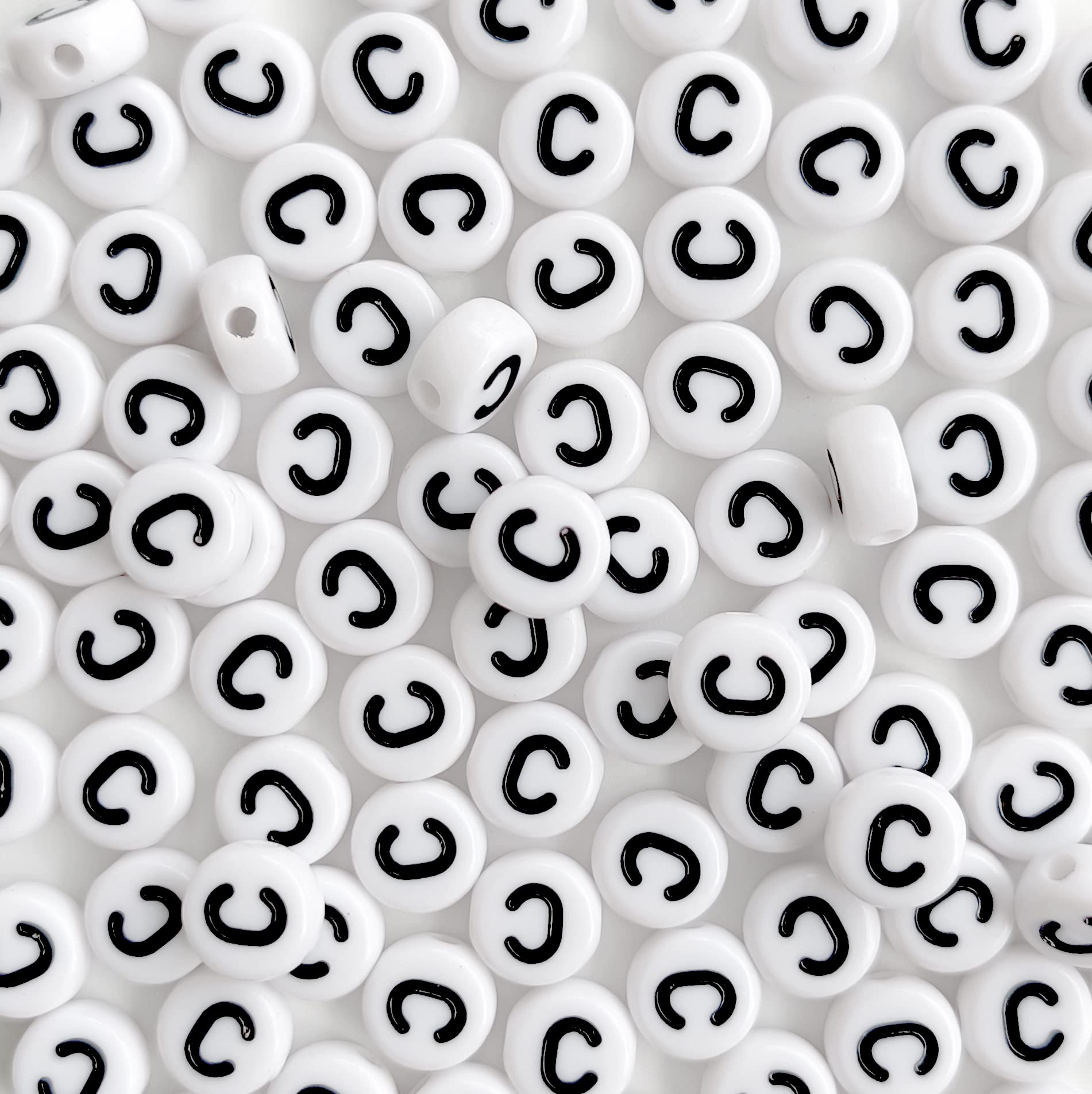 100PCS Letter Beads Acrylic Alphabet Beads for Jewelry Making White Round Letter C Beads for Bracelets Making DIY Necklaces 4X7mm