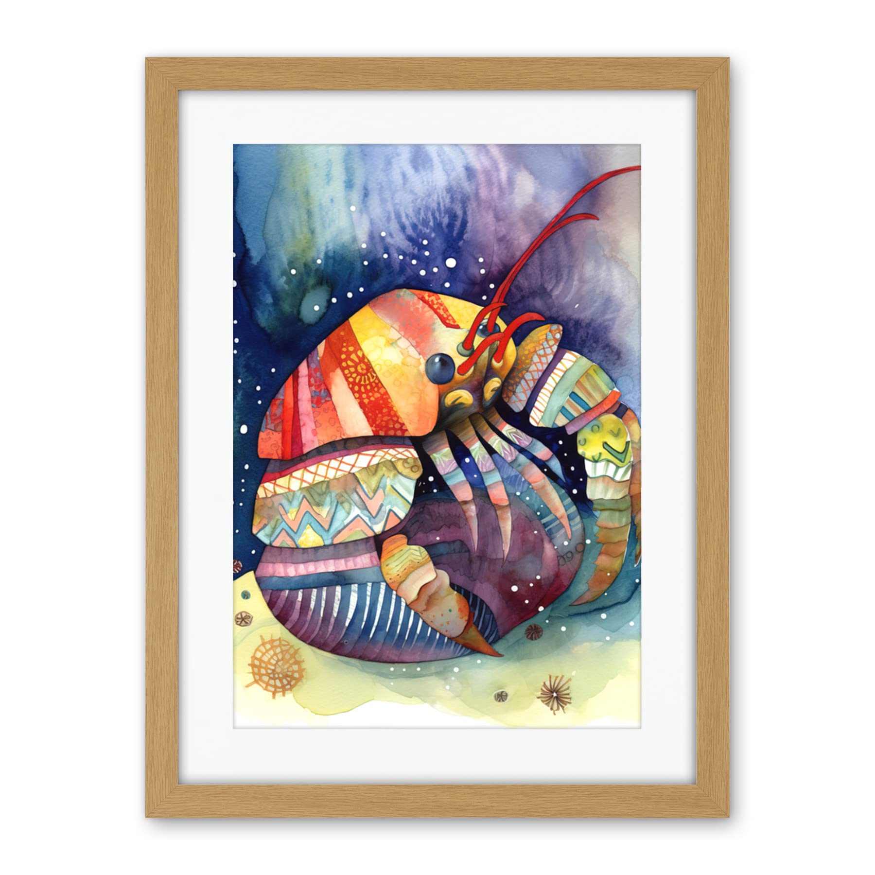Artery8 Hermit Crab Folk Art Watercolour Painting Artwork Framed Wall Art Print 18X24 Inch