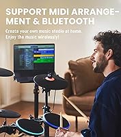 Vista 4 de The ONE Polaris - Batería eléctrica con USB MIDI y audio Bluetooth y conectividad USB MIDI, batería electrónica con almohadillas de malla, más