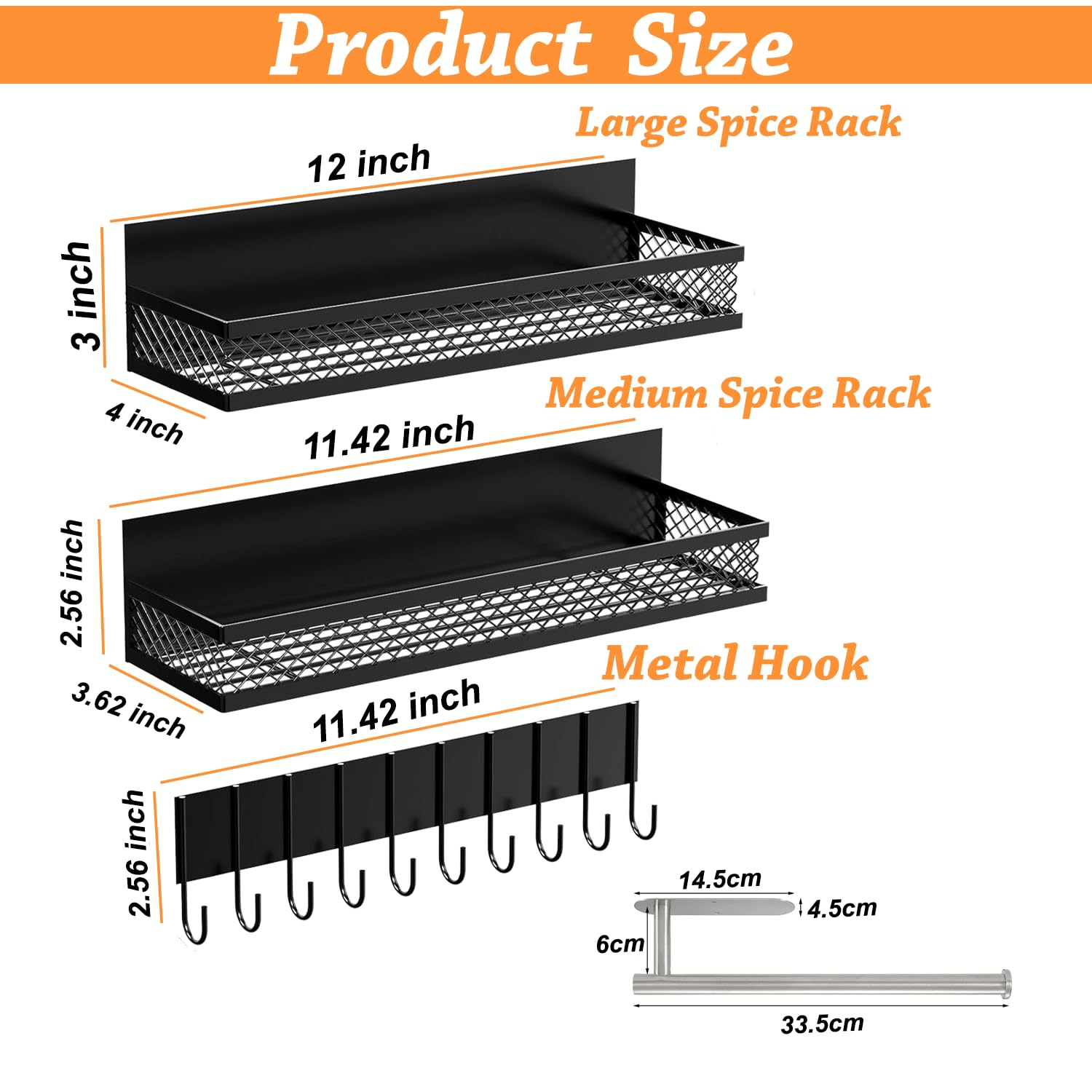 Azmaish Magnetic Spice Rack for Refrigerator Organizers, 3 Tier Magnetic Shelf with Towel Rack, Square Storage Basket & Two Sticky Hooks, Kitchen Organizers