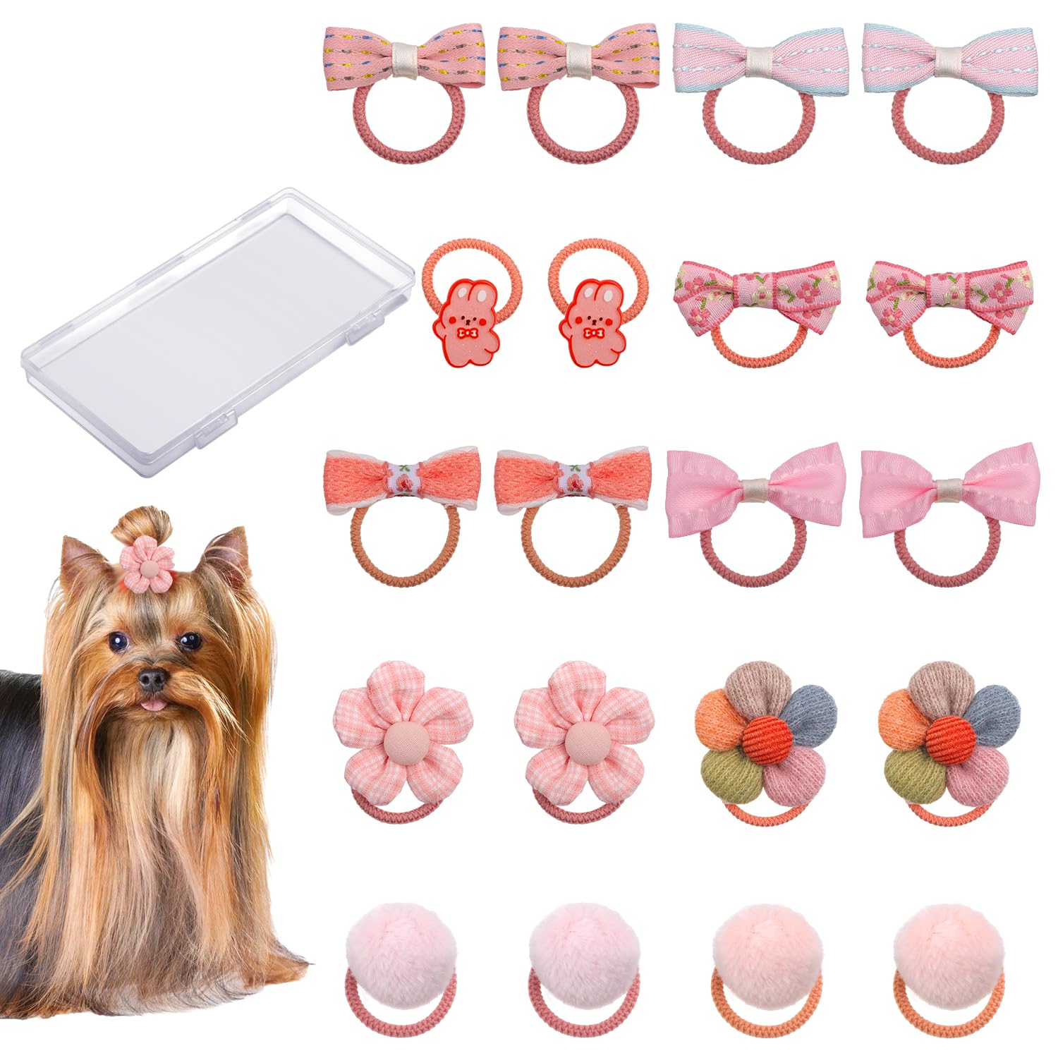20pcs Dog Hair Bows, Pink Dog Bows Small Size Dog Elastic Cute Hair Bows for Pet Flower Rabbit Dog Hair Ties Puppy Bows for Maltese Poodle Yorkies