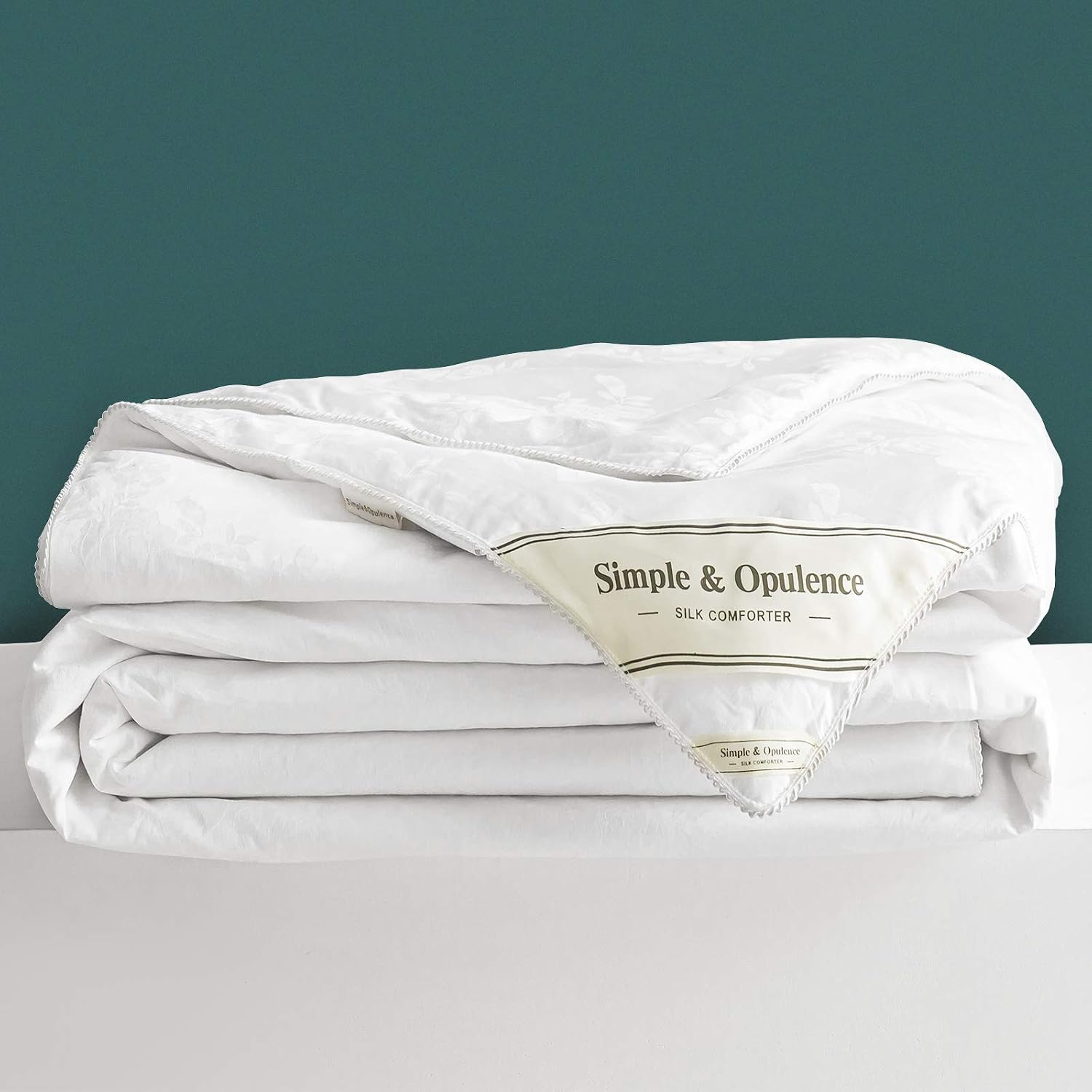 Simple&Opulence 100% Linen Duvet Cover Set with Washed-Belgian Flax-3 Pieces Solid Color Basic Style Bedding Set King Size White+Tussan Silk Comforter