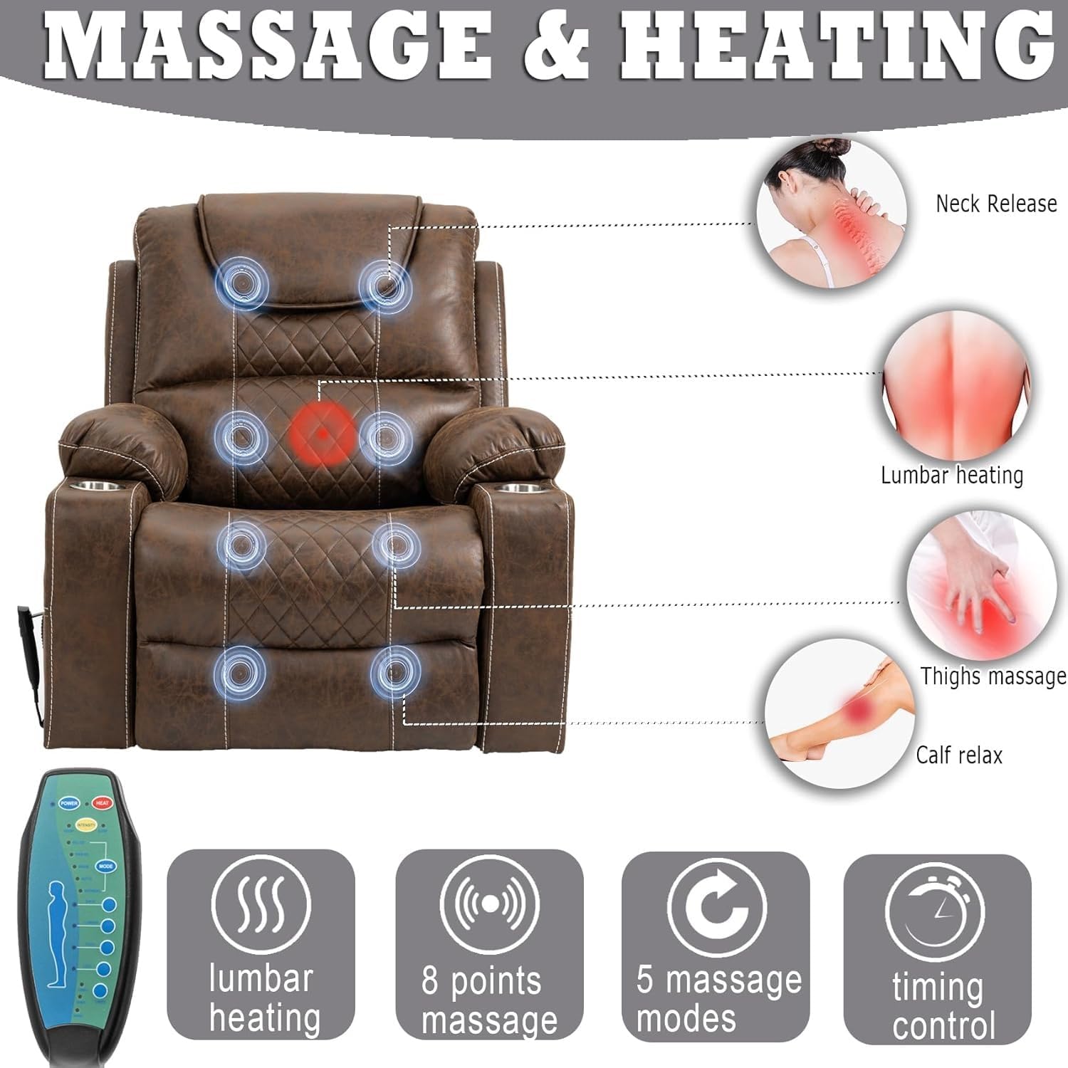 Power Lift Recliner Chair Sofa with Dual Motor, Massage & Heat, Infinite Position Adjustable, Cup Holders, Extended Footrest, Electric Recliner for Living Room