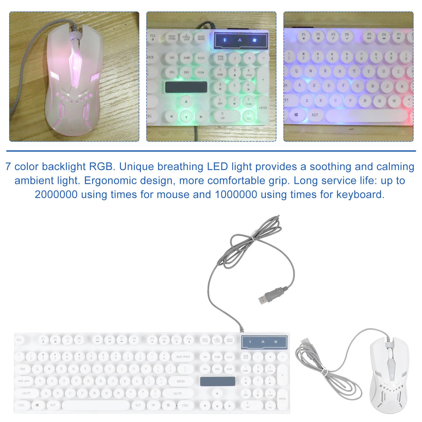 TOYANDONA Tastiera Mouse Cuffie e Tappetino Gaming Ergonomico Retroilluminato USB Plug Play Accessori Postazione Gioco e Lavoro Design Antifatica per Uso Prolungato Bianco