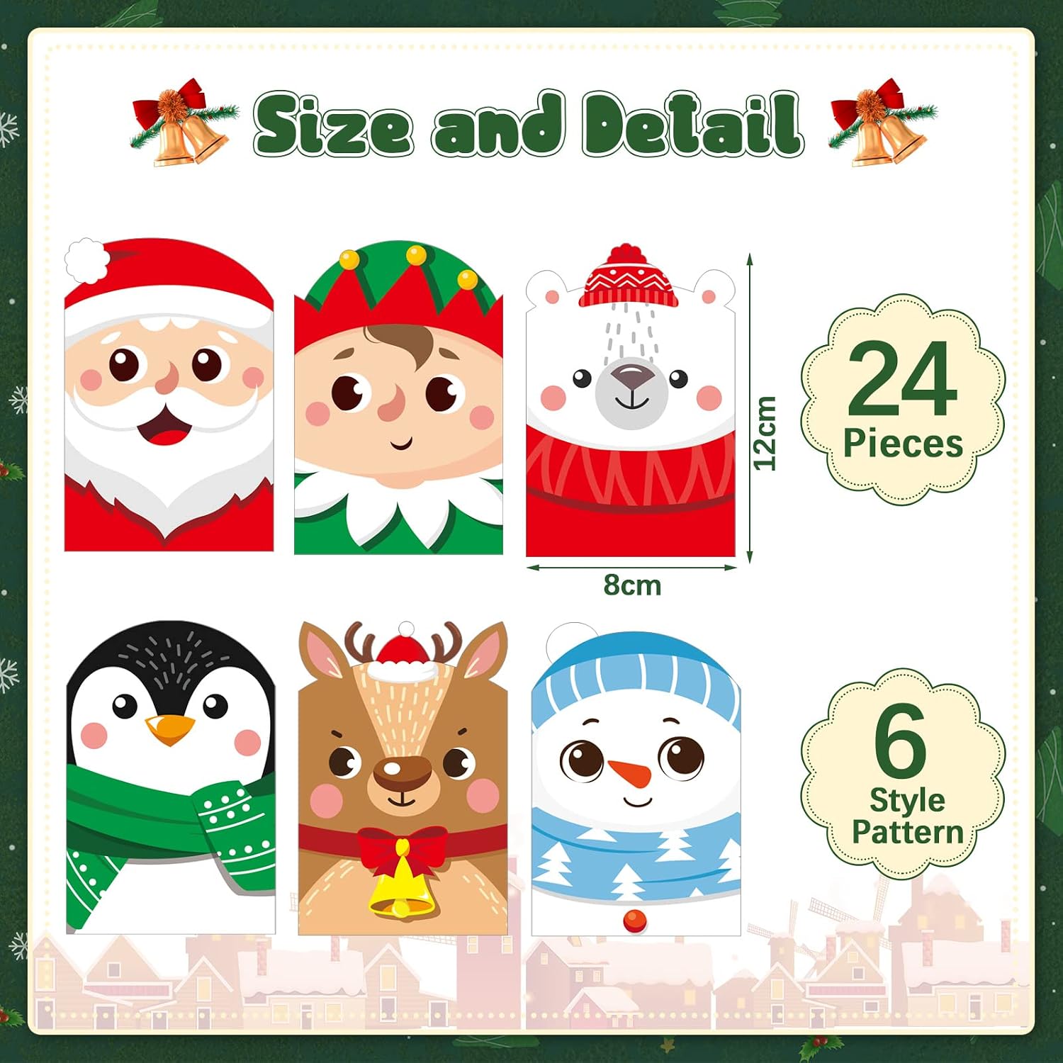 Sabary 24 Sets Christmas Candy Cane Pens with Greeting Cards Cute Christmas Greeting Small Cards Cartoon Black Ink Tree Pens for Kid Holiday Party Favor Gift