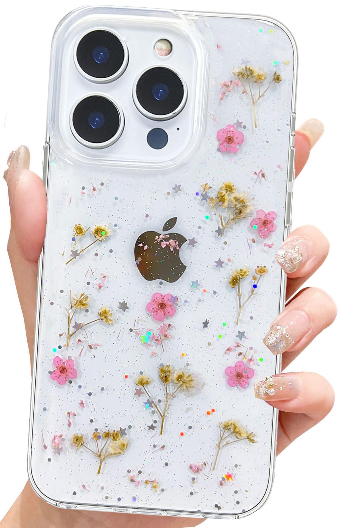 Abbery für iPhone 15 Hülle Blumen Muster Durchsichtig Mit Ge