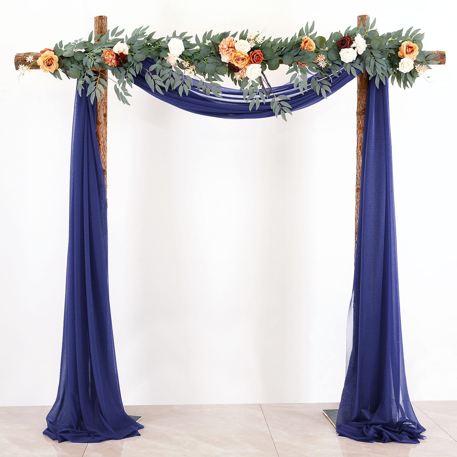 BOYOUTH Navy Blue Voile Swag Scarf Valances Curtains,Long Sheer Chiffon Fabric Backdrop Curtains Scarves for Wedding Arch Draping,Party Outdoor Decor,30 by 236 Inches,1 Panel