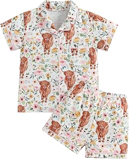 1-6Y Toddler Girls Floral Silk Pajamas Short Sleeve Button-Up Top Shorts Summer 2PC Flowers Satin Pajamas Set