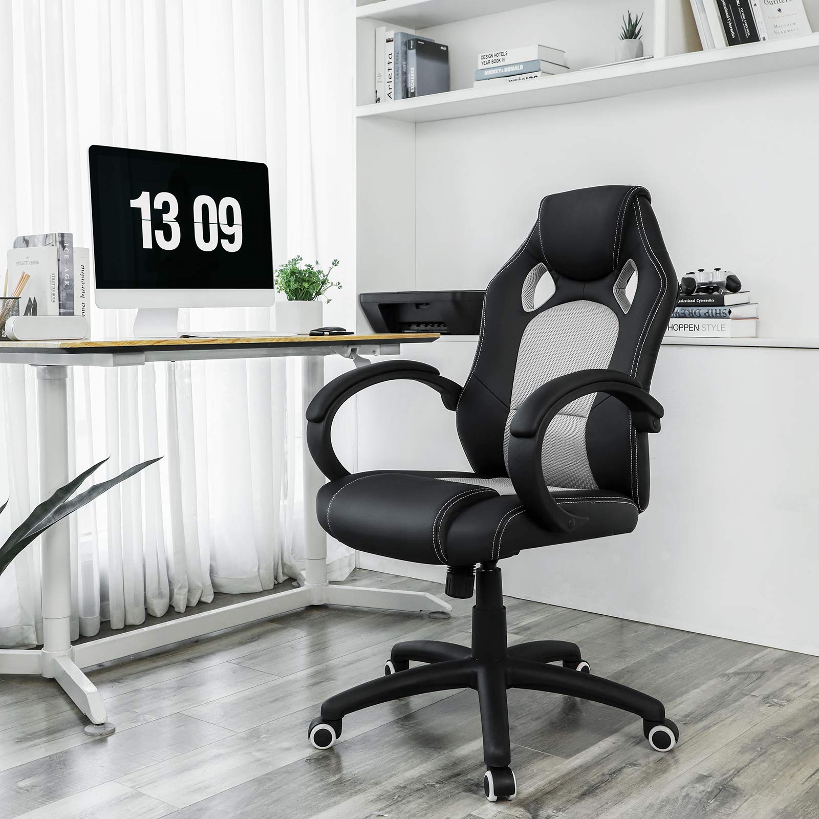 SONGMICS Poltrona Girevole Sedia Direzionale Ergonomica da Ufficio Studio Regolabile con Rotelle OBG56BG