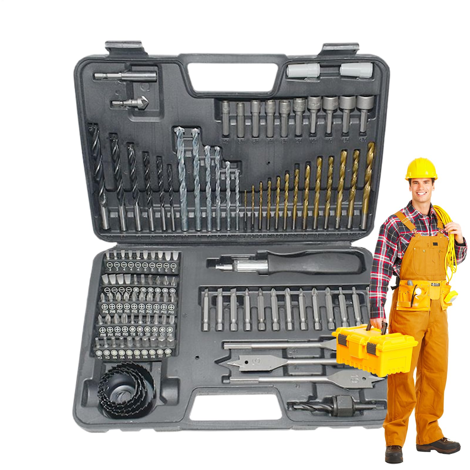 Wiertła Do Metalu Zestaw Narzędzi Z Etui Do Przenoszenia | Komplet Wierteł Do Betonu Do naprawy, obróbki drewna, murarstwa, ciesielstwa, poprawy domu, budowy, montażu, instalacji