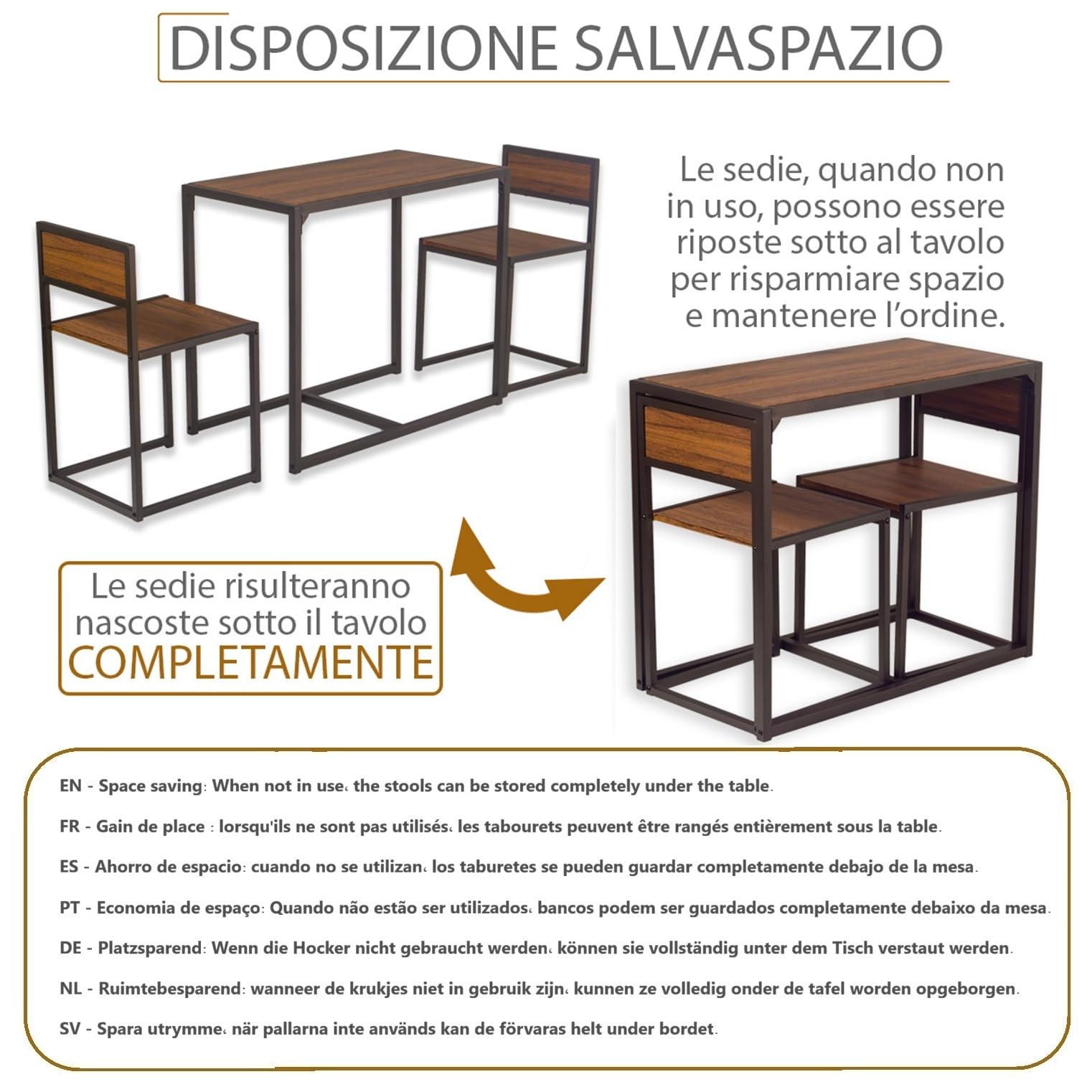 yelloo - Tavolo Bar con Sgabelli Salvaspazio, Angolo Bar per Casa, Tavolino Bar uso Interno, Ideale per Birreria, Pizzeria, Perfetto per Arredare Casa con Stile (Siena - Tavolo + 2 Sedie)