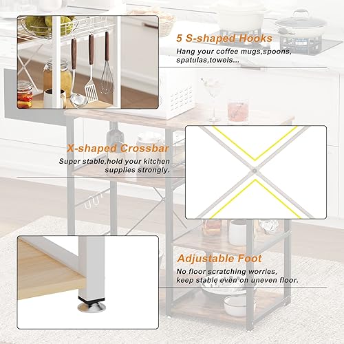 Miniatura 29 de soges Estante de cocina de 3 niveles para horno de microondas, carrito de almacenamiento, estante para estación de trabajo, color marrón rústico