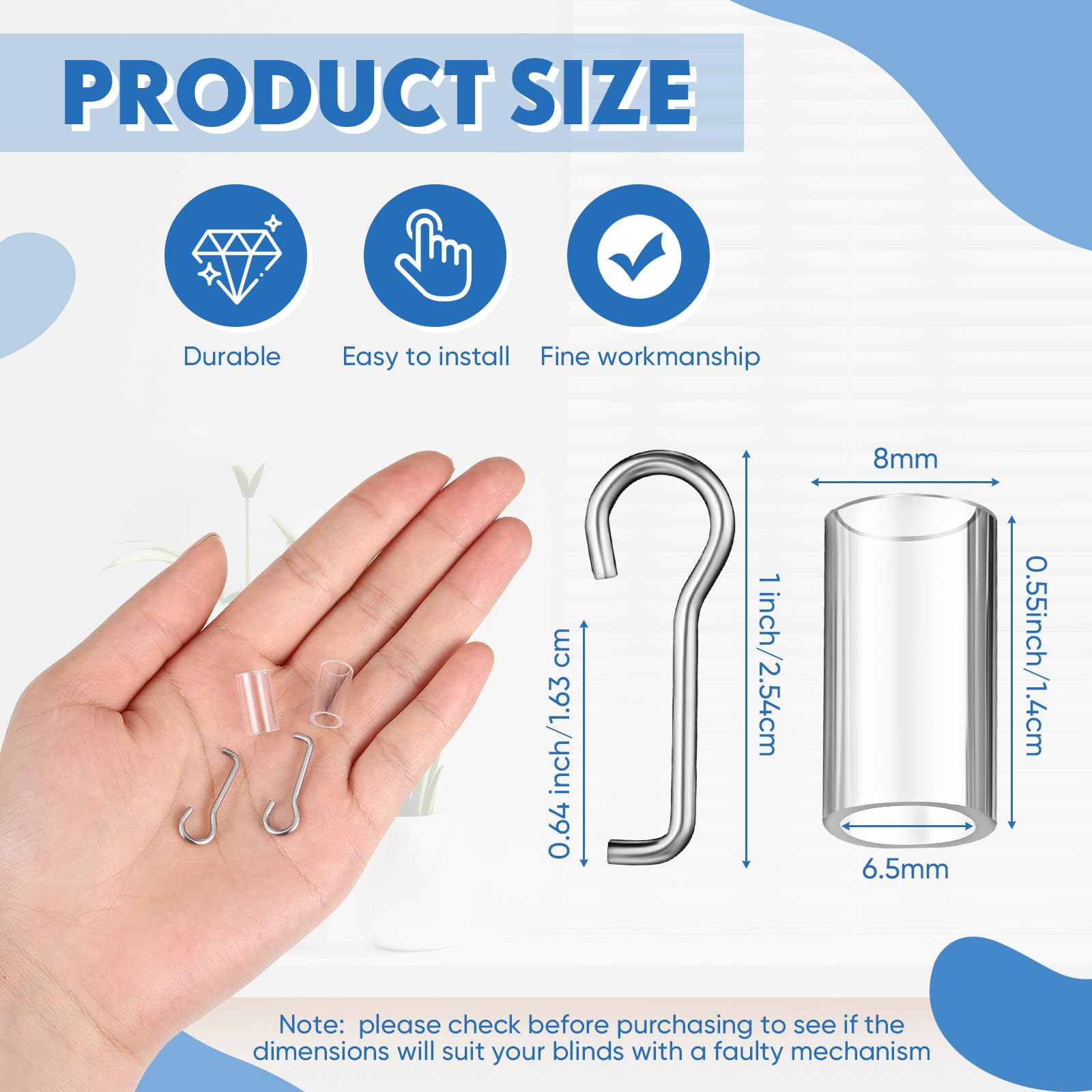 Ninehaoou Wand Wire and Sleeve Collar for Horizontal Mini Blinds Wand Replacement with Hook Window Blind Repair Parts with 1 Inch Square Headrails for Window Opener Accessory(2 Set)