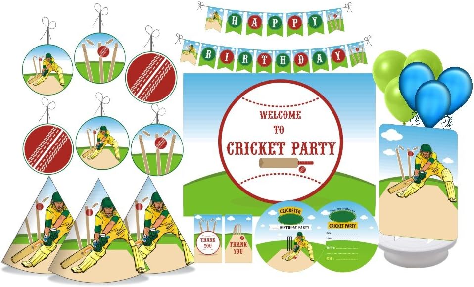 Pretty UR Party Cricket Party decorations Kit - 80 pcs includes Bunting, balloons, thank you, centerpiece, danglers, Cricket Party Supplies, Cricket Birthday Decor, Birthday Banner for boys