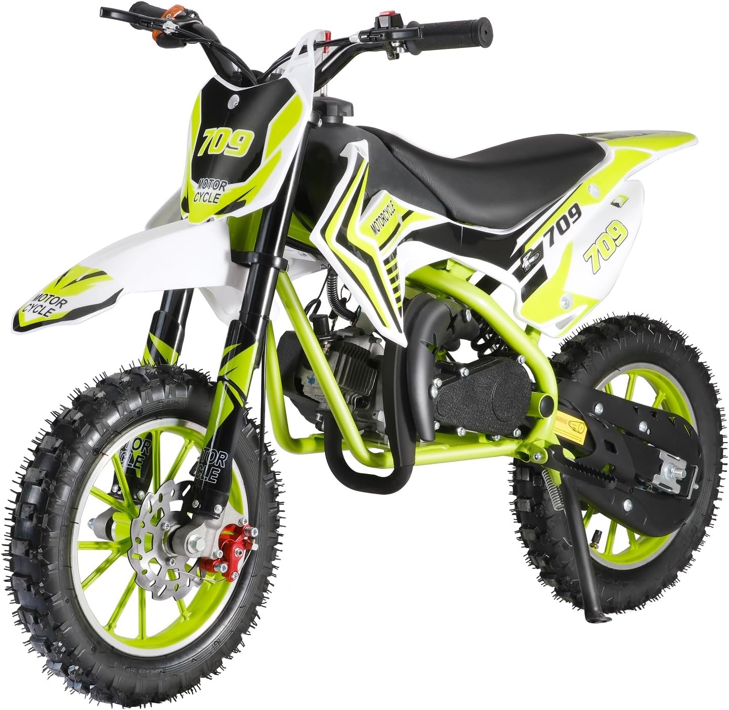 Yoakaiax Mini Gas Powered Dirt Bike for Kids - 49cc Off-Road Motorcycle With Front Rear Disc Brake, Up to 30KM/H, Green