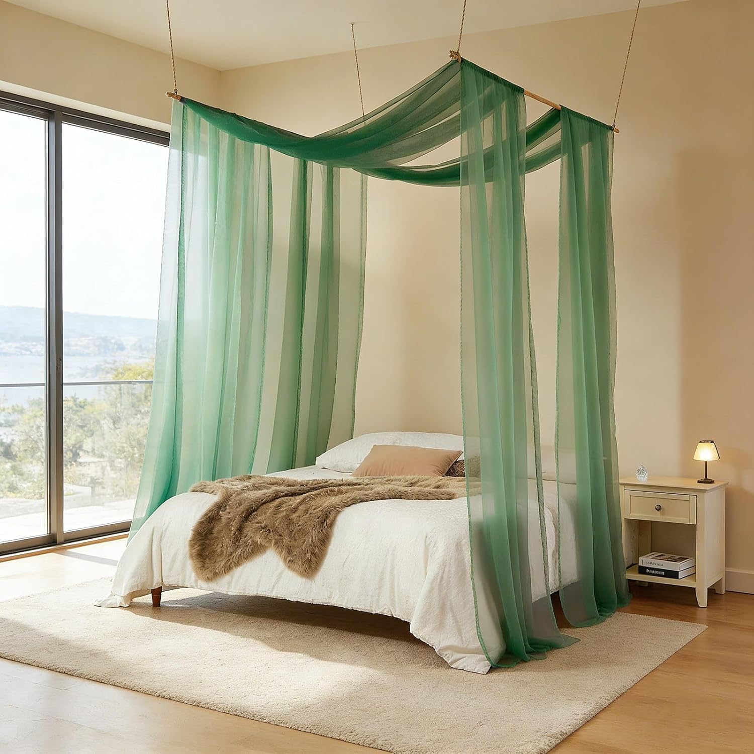Zupora 2 Panel Sheer Canopy Bed Curtains, 30" W x 236" L Polyester Tulle Drapes for King Queen Full Twin Beds, Voile Canopy Scarf for Bedroom Wedding Decor