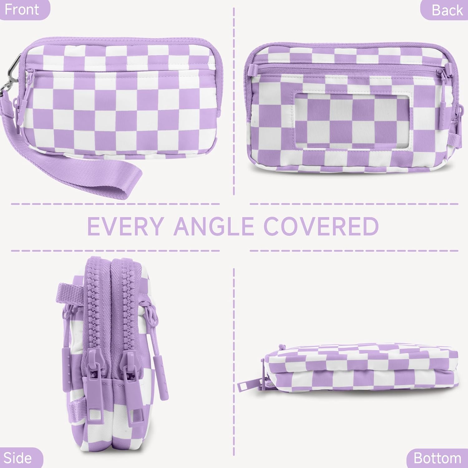 Checkered Nylon Wristlet Wallets for Women RFID Blocking Purse With Credit Card Holder & Crossbody Strap - Image 5