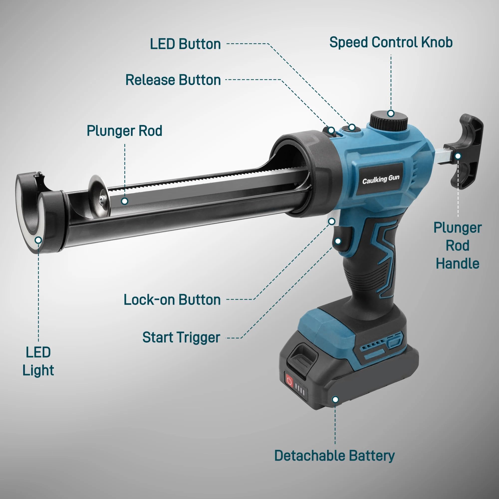 Pistola Silicona Bateria, Regulación de Velocidad Continua, Luz LED, Pistola Silicona Profesional para Cartuchos de 300 ml
