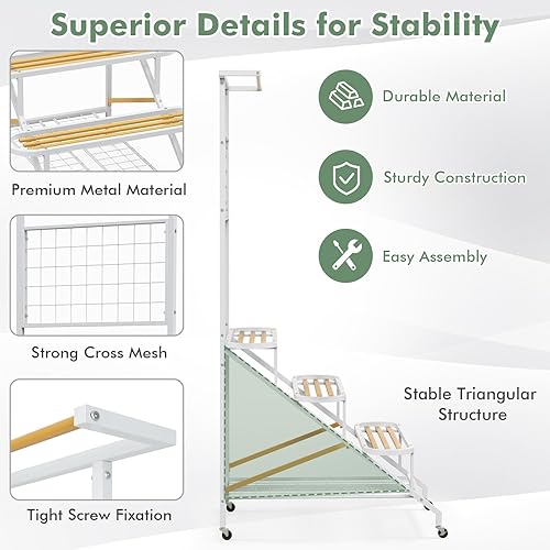 Miniatura 4 de Giantex Soporte colgante para plantas de interior, escalera de metal de 3 niveles con barra para colgar, enrejado, estante de rejilla, soporte alto