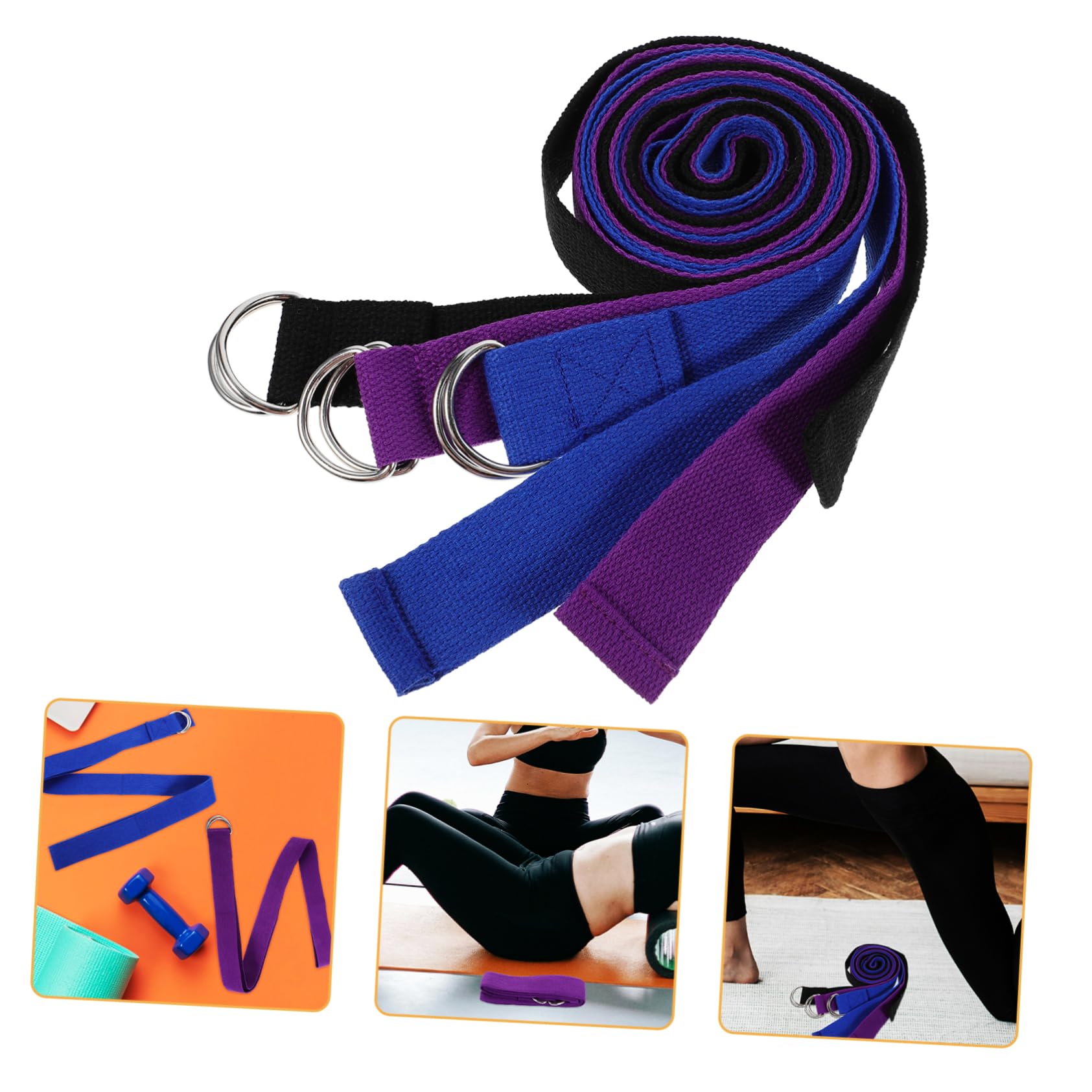 Abaodam 3Pcs Reusable Yoga Band with Ring Professional Stretching Strap for Enhanced Flexibility and Shoulder Exercise for Home Workout and Yoga Practice