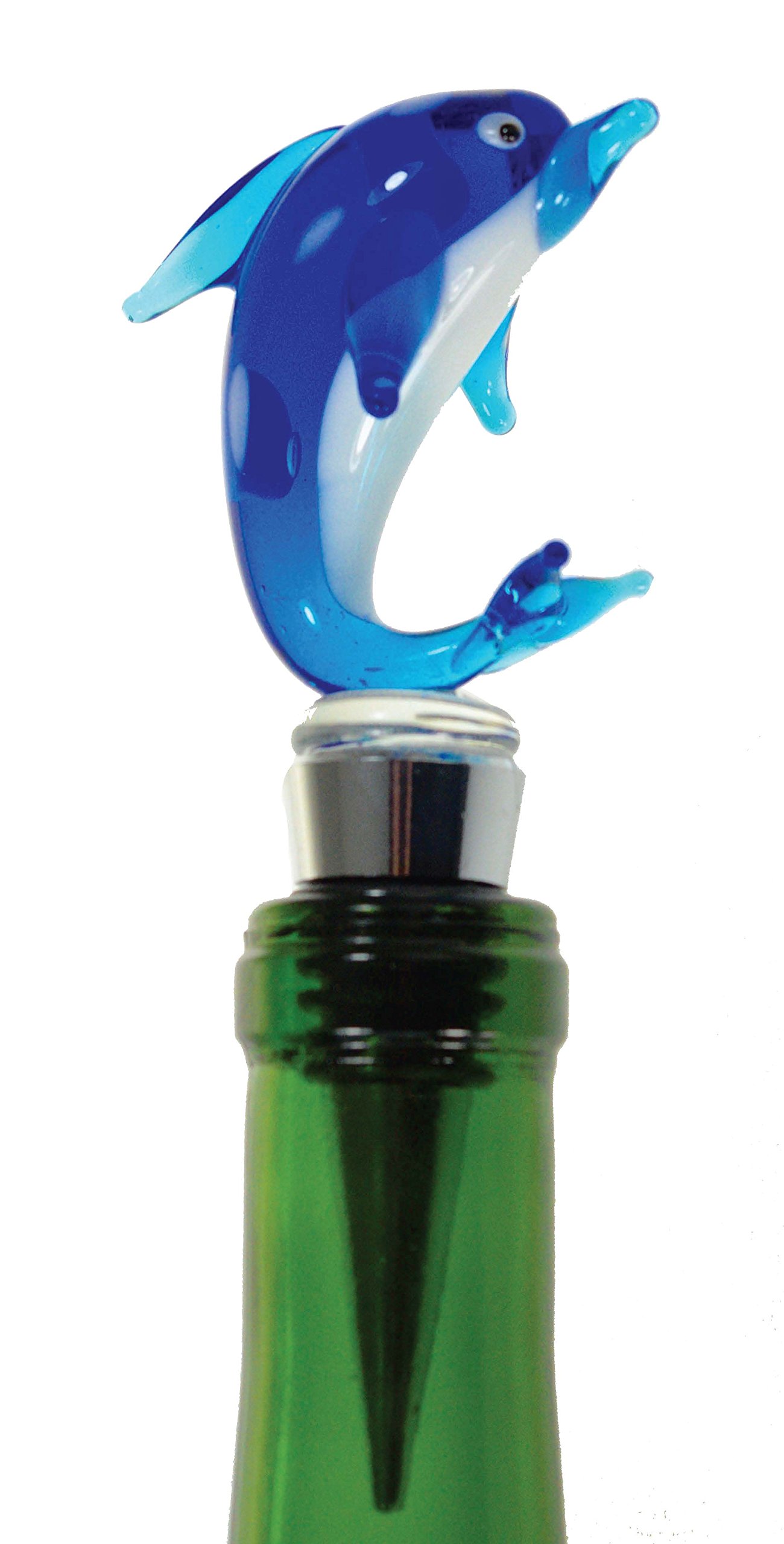 Glass Dolphin Wine Stopper - Decorative, Unique, Handmade, Eye-Catching Glass Wine Stoppers – Dolphin Wine Bottle Stopper, Wine Accessories, Dolphin Gift for Host/Hostess - Wine Corker/Sealer