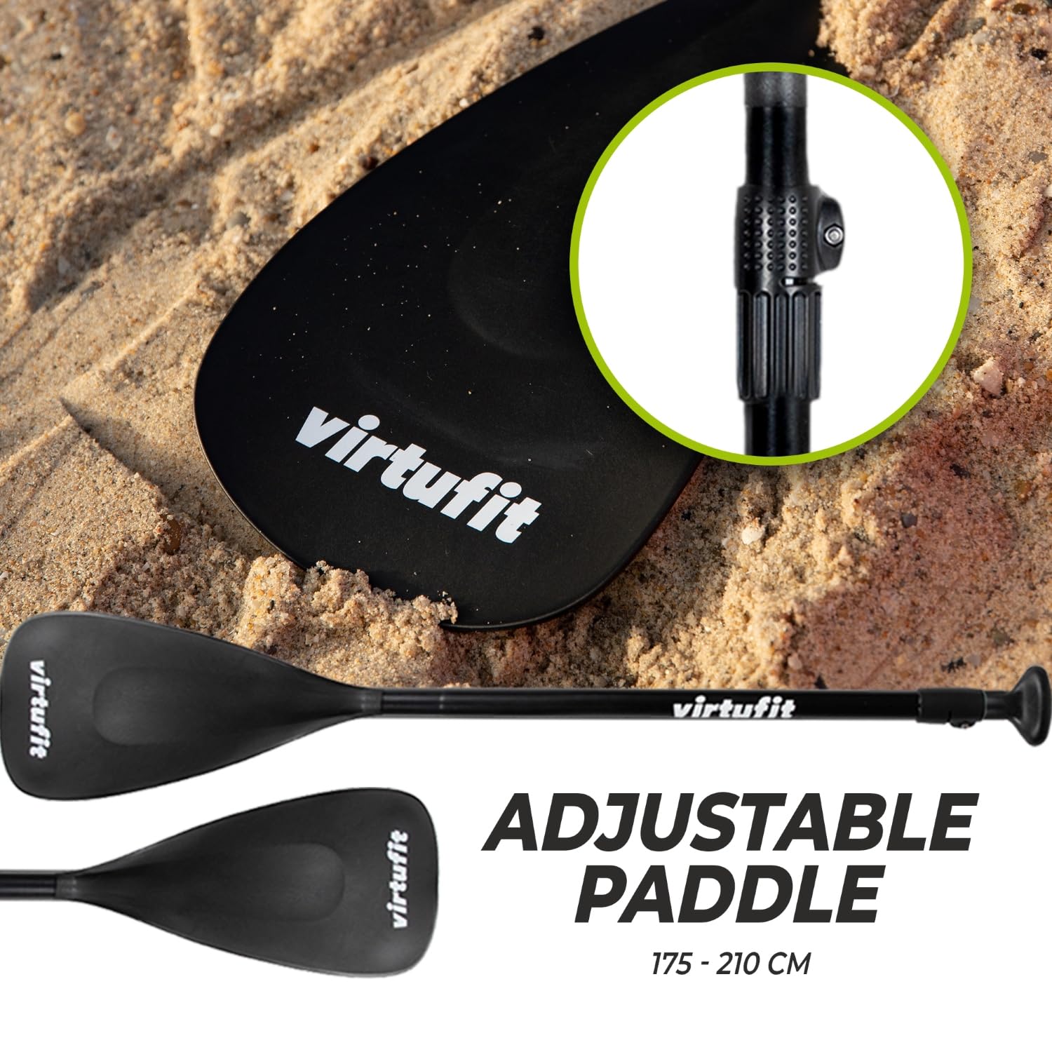 VirtuFit SUP Board Surfer 305, tavola gonfiabile con vela per windsurf, stand up paddle, nero, con accessori, pagaia, pompa, borsa per il trasporto, supporto per GoPro, per principianti ed esperti