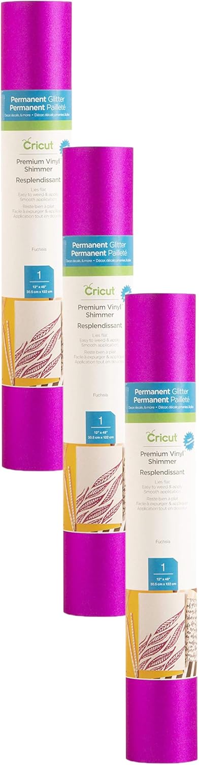 Cricut Shimmer Permanent Vinyl - Fuchsia, 3-Pack of 4ft Rolls (12"x48") - Compatible Maker & Explore Machines